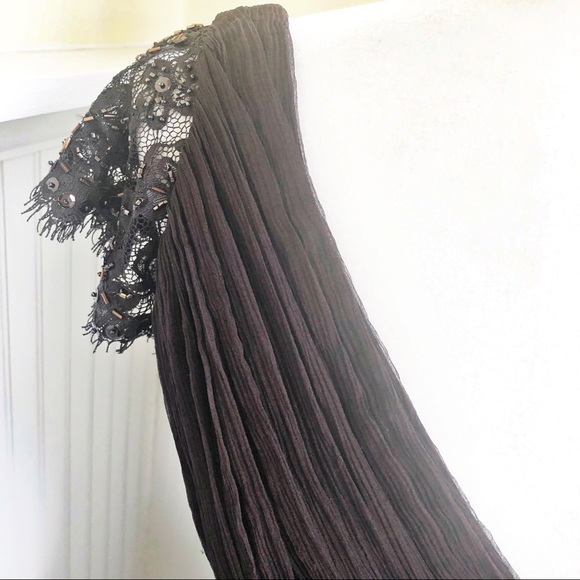 Tadashi Dark Brown Beaded Silk Cocktail Dress Sz 6 - Picture 4 of 8